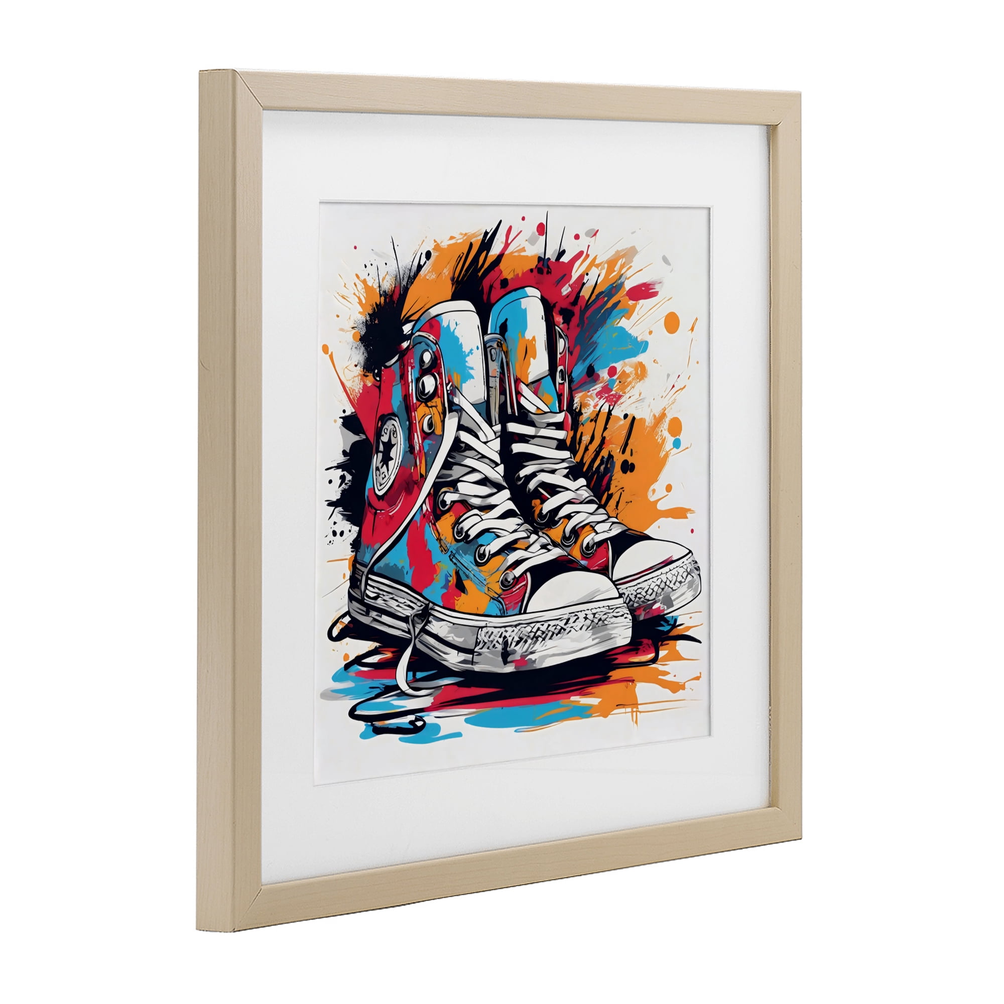 Stupell Industries Colorful Sneakers Graffiti Splash Birch Framed Print Under Glass, design by Creative Studio