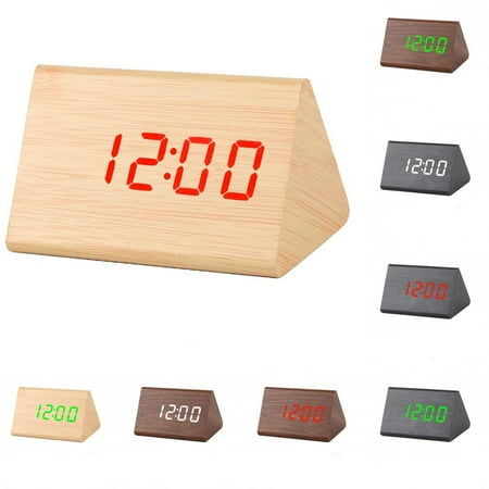 Limei Modern Triangle Wood LED Wooden Alarm Desk Clock Thermometer Classical Timer Calendar