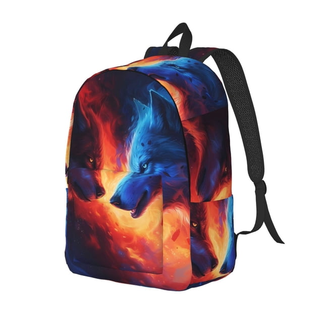 Disketp Wolf Mochila de Lona Estampada, Mochila Escolar de Viaje Ligera para Estudiantes y Portátil-Small