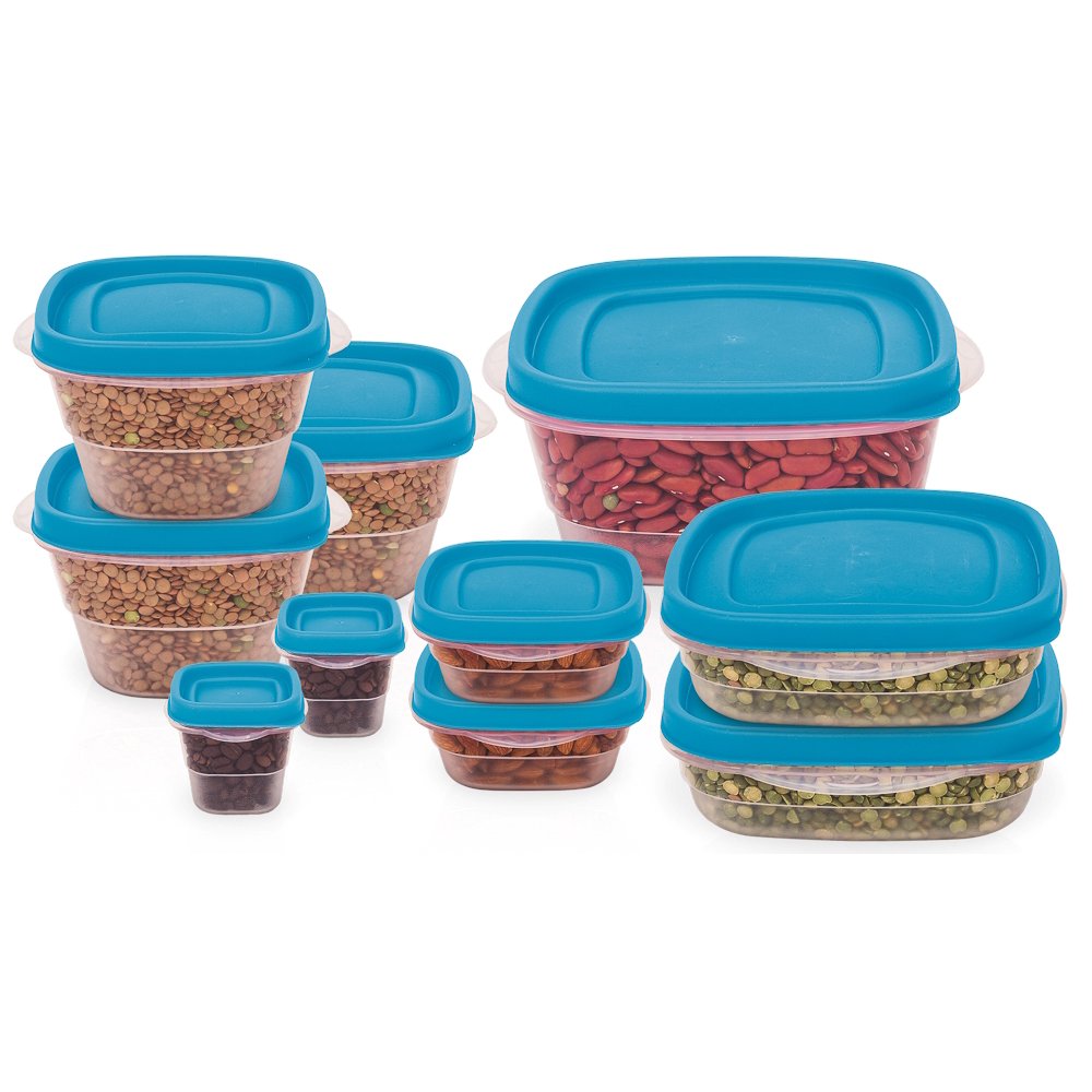 Set of 10 Reusable Plastic Food Storage Containers w/ Blue Airtight