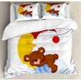 thumbnail image 1 of Bear Duvet Cover Set Queen Size, Adorable Cartoon for Kids Cute Baby Character Falls Asleep on Moon with Hat and Clouds, Decorative 3 Piece Bedding Set with 2 Pillow Shams, Multicolor, by Ambesonne, 1 of 3
