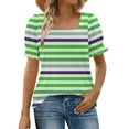 thumbnail image 2 of YHAJDS T Shirts for Women Short Sleeve Square Neck Striped Print Lace Trim Casual Blouse, 2 of 5