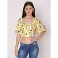 thumbnail image 1 of DressBerry Women's Printed Crop Top Blouse Balloon Sleeves Broad V Neck Casual Summer High Rise Short Slip Ontop, 1 of 7