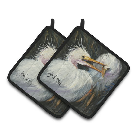 Carolines Treasures JMK1213PTHD White Egret Pair of Pot Holders , 7.5HX7.5W, multicolor
