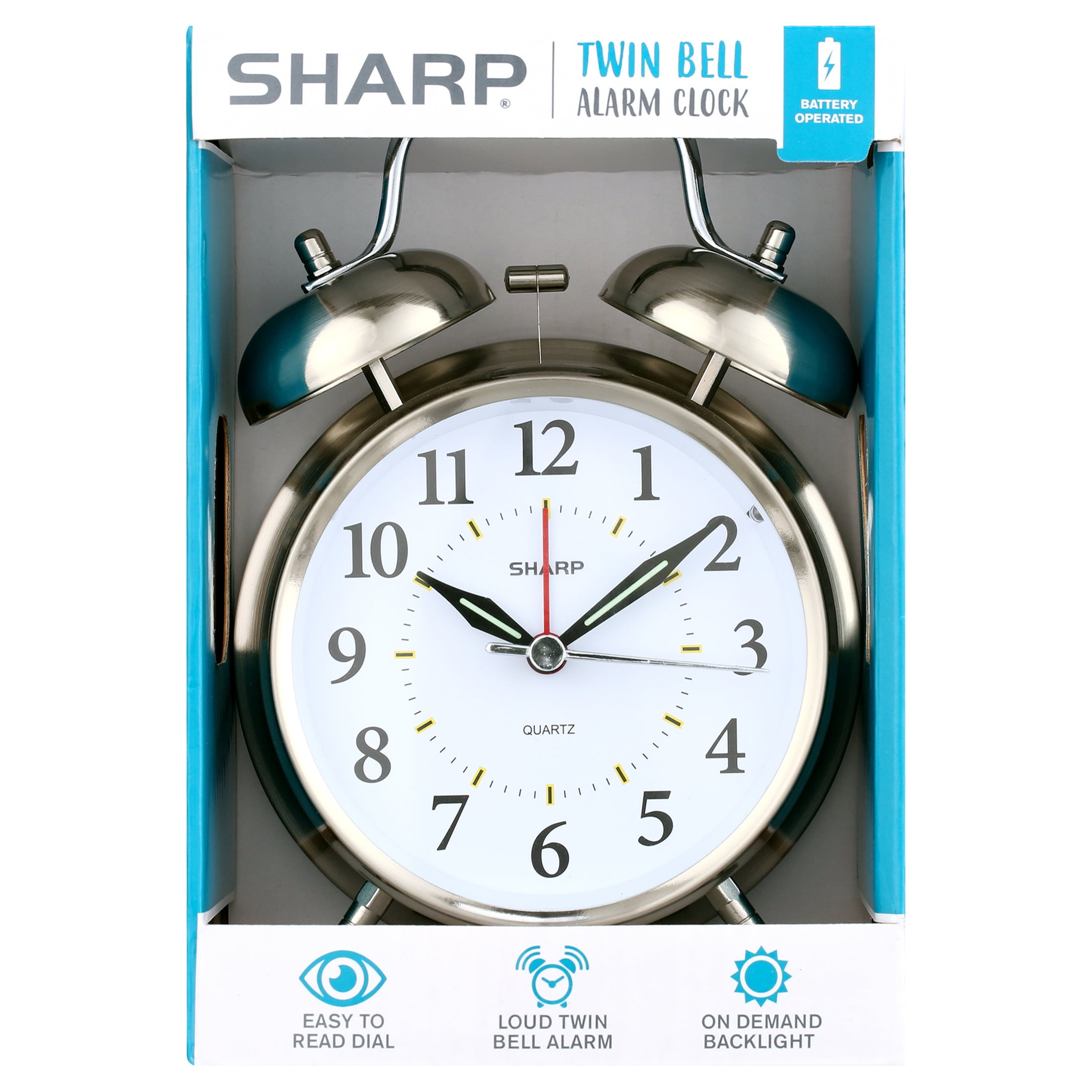 SHARP Silver Brushed Metal Twin Bell Alarm Clock Kazakhstan
