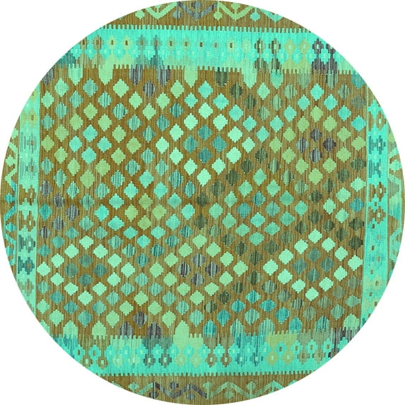Ahgly Company Indoor Round Oriental Turquoise Blue Traditional Area Rugs, 6' Round