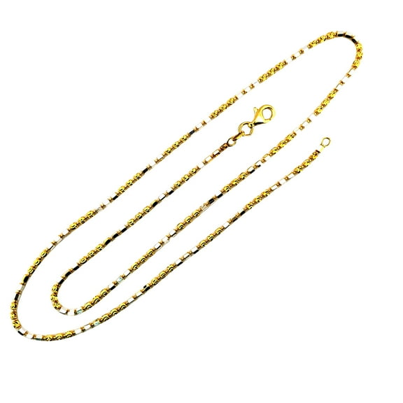 Mauli Jewels 14K Yellow Gold & White Gold Plated 2MM Ball Bead and Bar Two-Tone Chain Necklace for Women, 18-Inch 925 Sterling Silver Rhodium Plated Necklace