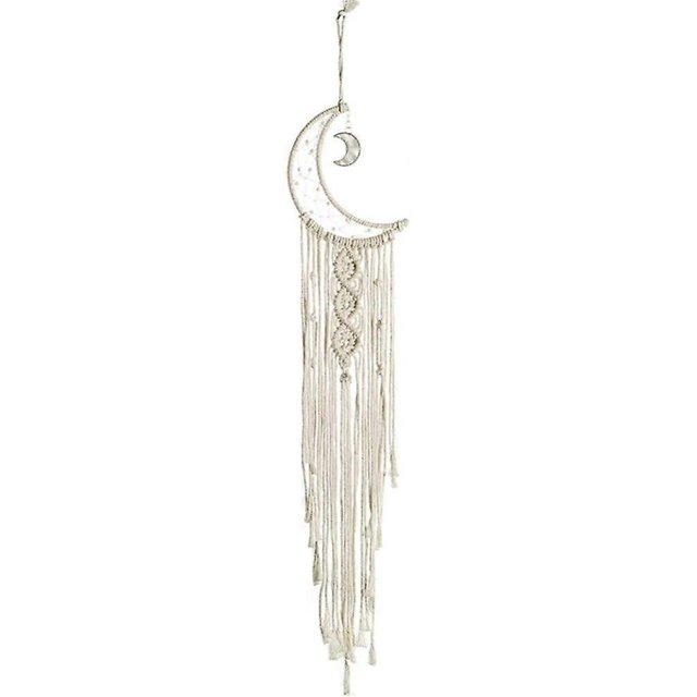 KAIYANG Tapiz de macramé de algodón con forma de luna para colgar en la pared, decoración bohemia con borlas