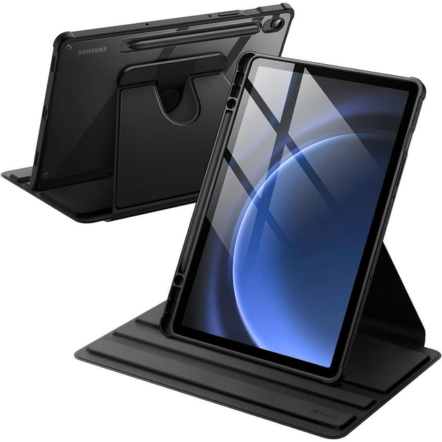 CHL-Rotating Case for Samsung Galaxy Tab S10 Lite / S10 FE / S9 FE 10.9-Inch / S9 11-Inch with S Pen Holder, 360 Degree Rotation Protective Stand Cover Clear Back, Auto Wake/Sleep (Black)