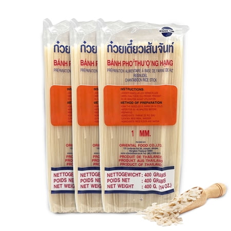 Fusion Select 3 Packs 1MM Rice Stick Noodles - Thin & Wide Gluten Free Rice Noodles - Dried Banh Pho Noodles For Soup, Vietnamese Pho, Pad Thai, Pad See Ew Noodles & Stir Fry