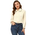 thumbnail image 1 of INSPIRE CHIC Women's Sweet Ruffle Peter Pan Collar Button Up Work Shirts, 1 of 5