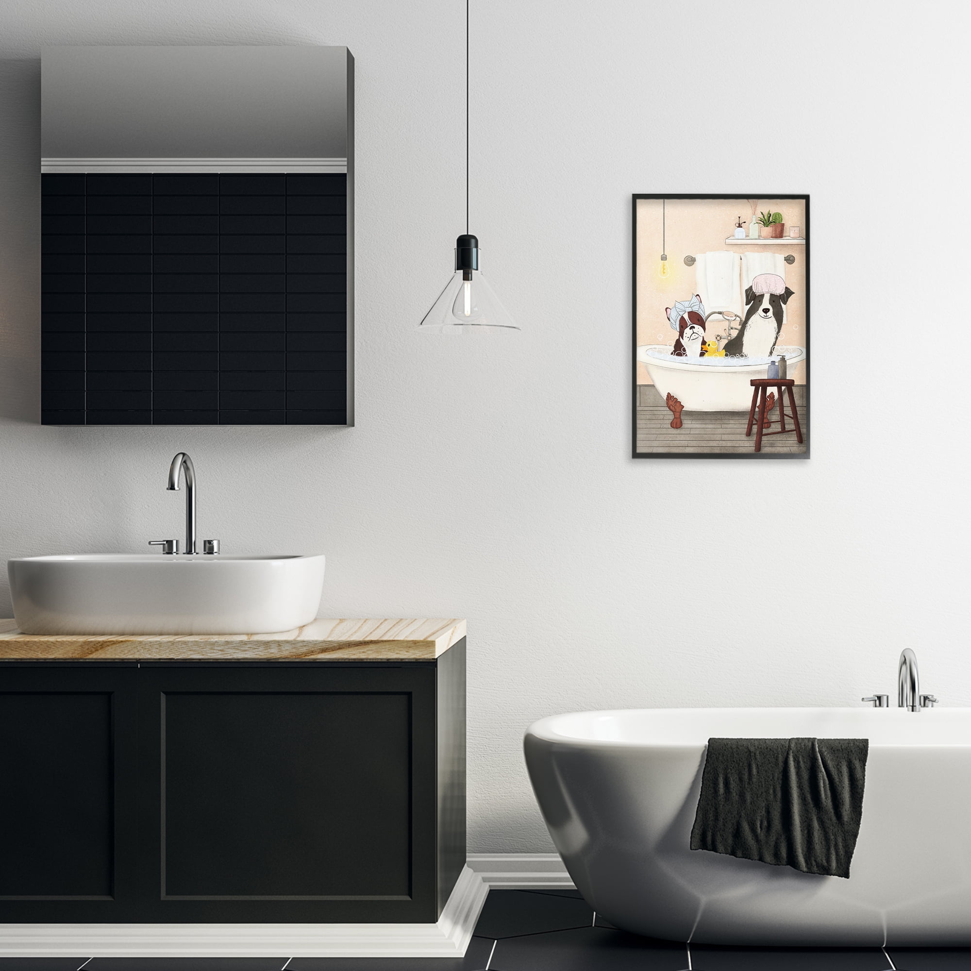 Stupell Industries Doggie Bath Time Typography Painting Black Framed Art Print Wall Art, 16 x 24