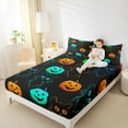 thumbnail image 4 of jejeloiu Halloween Pumpkin Bed Sheets,Neon Cat King Sheets,Orange Cyan Black Sheet Set For Girls,Ultra Soft Home Decor,4pcs, 4 of 7