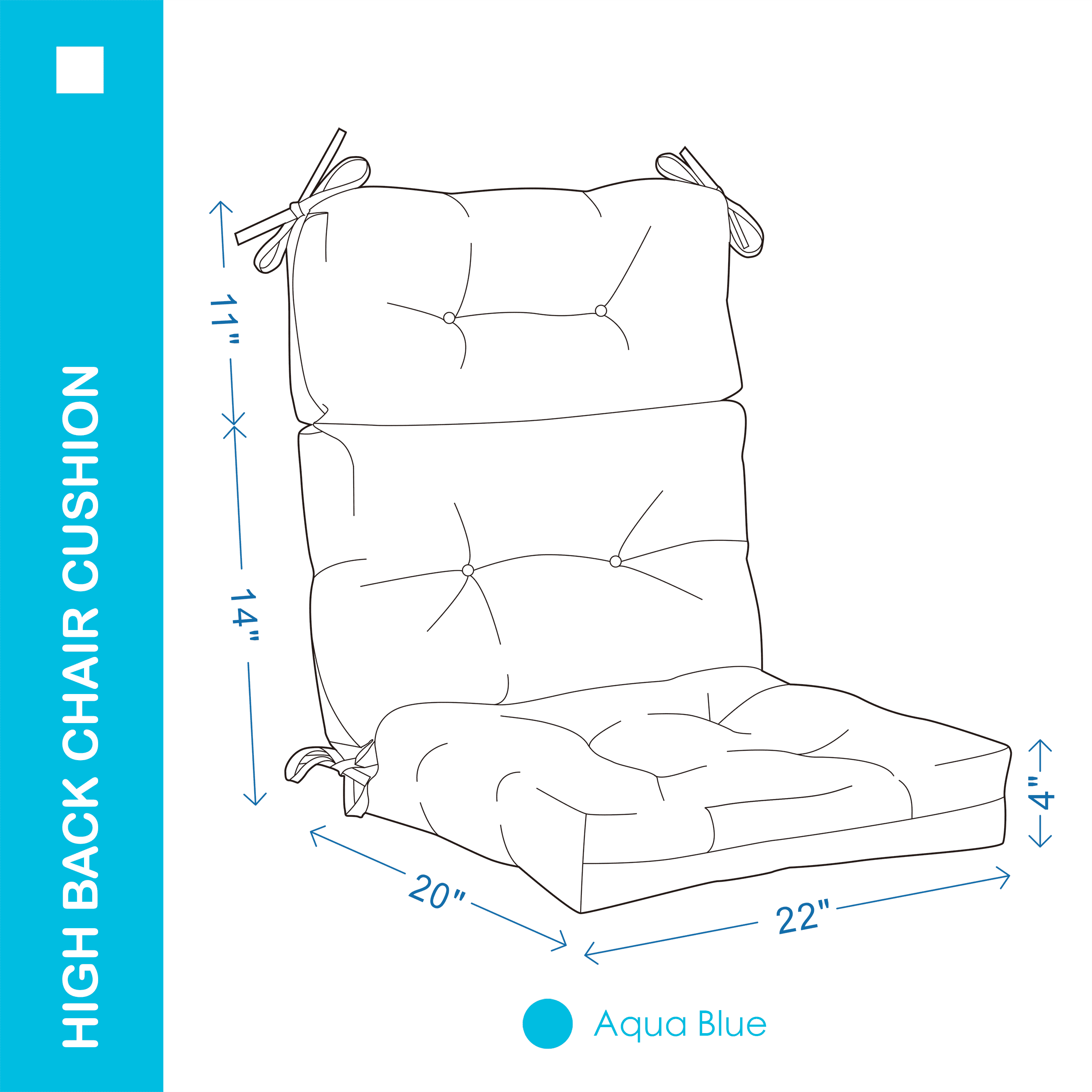 YOOZEKU Outdoor High Back Adirondack Rocking Chair Cushions set of 2,Waterproof Tufted Patio Seat Cushions for Outdoor Furniture with Ties,45x22 Inch, Aqua Blue