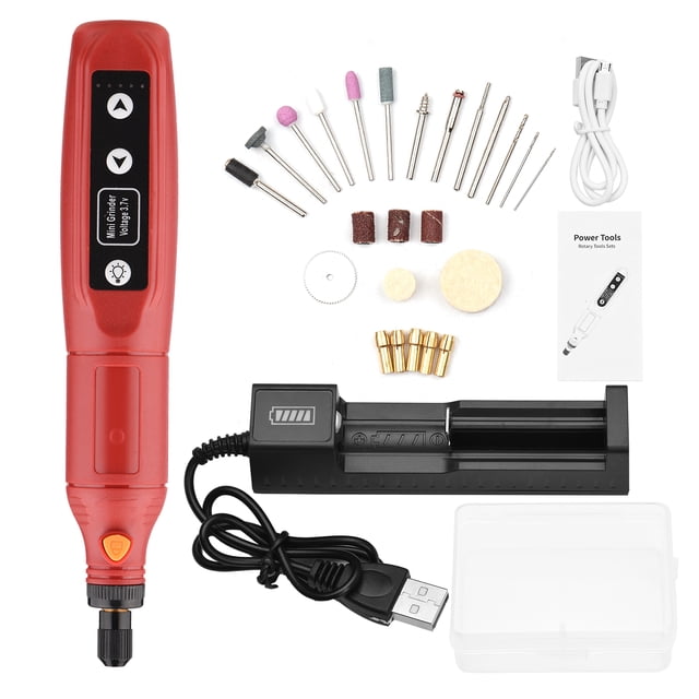 Graflsoa Stylo de Gravure Compact Sans Fil avec Lumière LED - Mini Meuleuse Électrique Polyvalente pour Sculpture, Polissage et Perçage - Modèle ABS Rouge, 3.7V, Batterie 2000mAh, 15,000 Tr/min