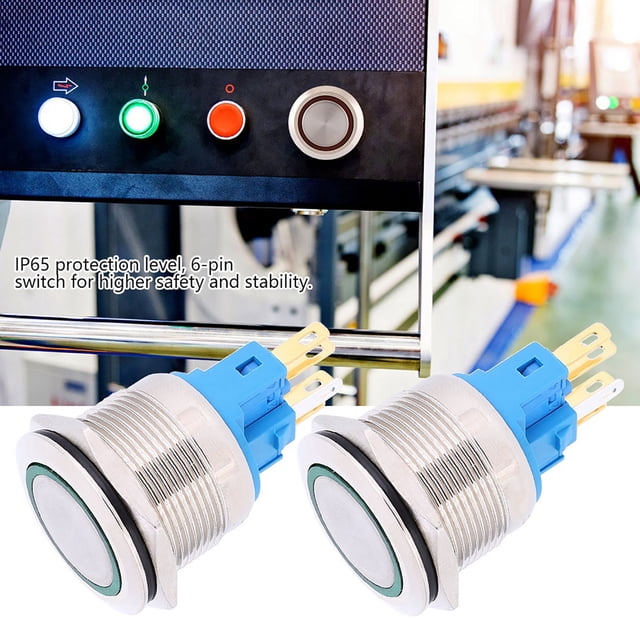Commutateur de Bouton à 6 Broches, 2Pcs DC12 24V Commutateur de Bouton à 6 Broches, Bouton de Réinitialisation IP65 22mm, Bouton-Poussoir à 6 Broches, Commutateurs à Bouton-Poussoir à Composant Électronique