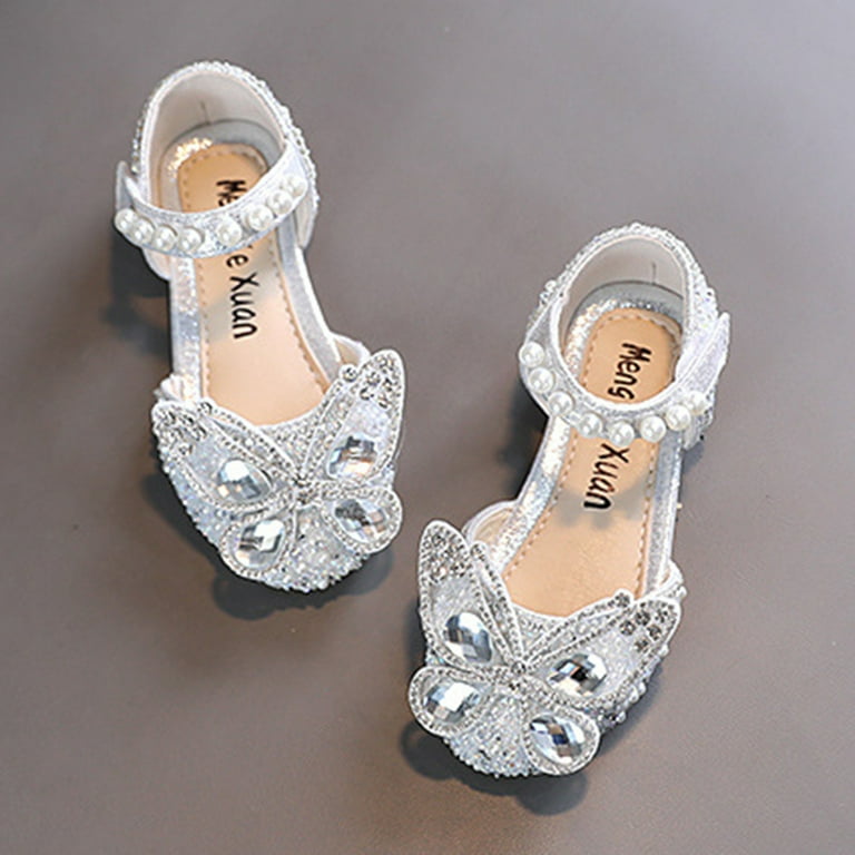 Wiueurtly Kids Cleats Fashion Summer Girls Sandals Dress Performance Dance  Shoes Rhinestone Cartoon Butterfly Shape Sequin Pearl Hook Loop 