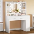 thumbnail image 6 of TEENFON Makeup Vanity Set with Mirror & Lights, Vanity Desk with 2 Drawers and 6 Open Shelves, Dressing Table with Side Storage, White, 6 of 10