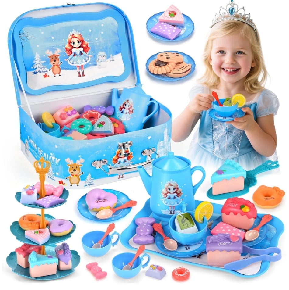 Delton Porcelain Bee Buzz Children's Tea Set in White Basket