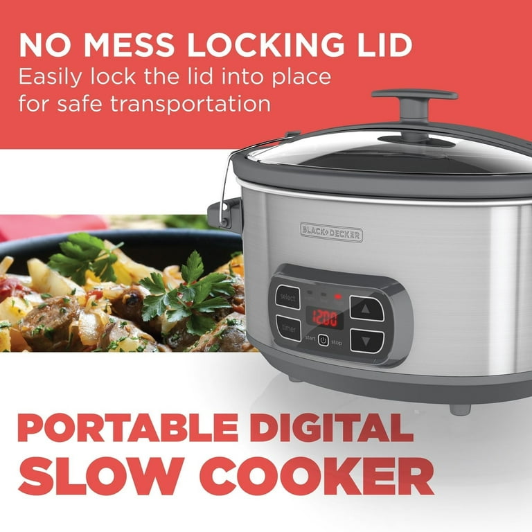 Black Decker Digital Slow Cooker with 7 Quart Capacity Three Heat Settings Stainless Steel