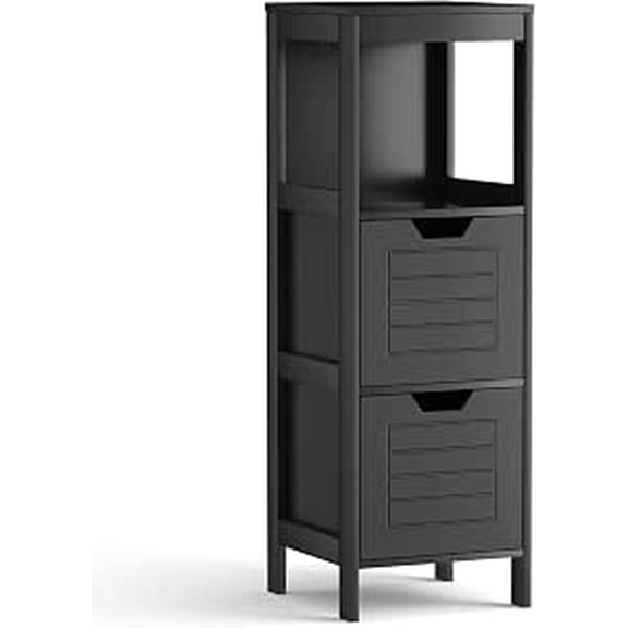 WoofPaw Bathroom Floor Cabinet, Narrow Wood Storage Tower w/2 Switchable Drawers, Multifunctional Side Storage for Bathroom, Freestanding Small Cabinet for Small Spaces, 12 x 12 35 Inch (Black)