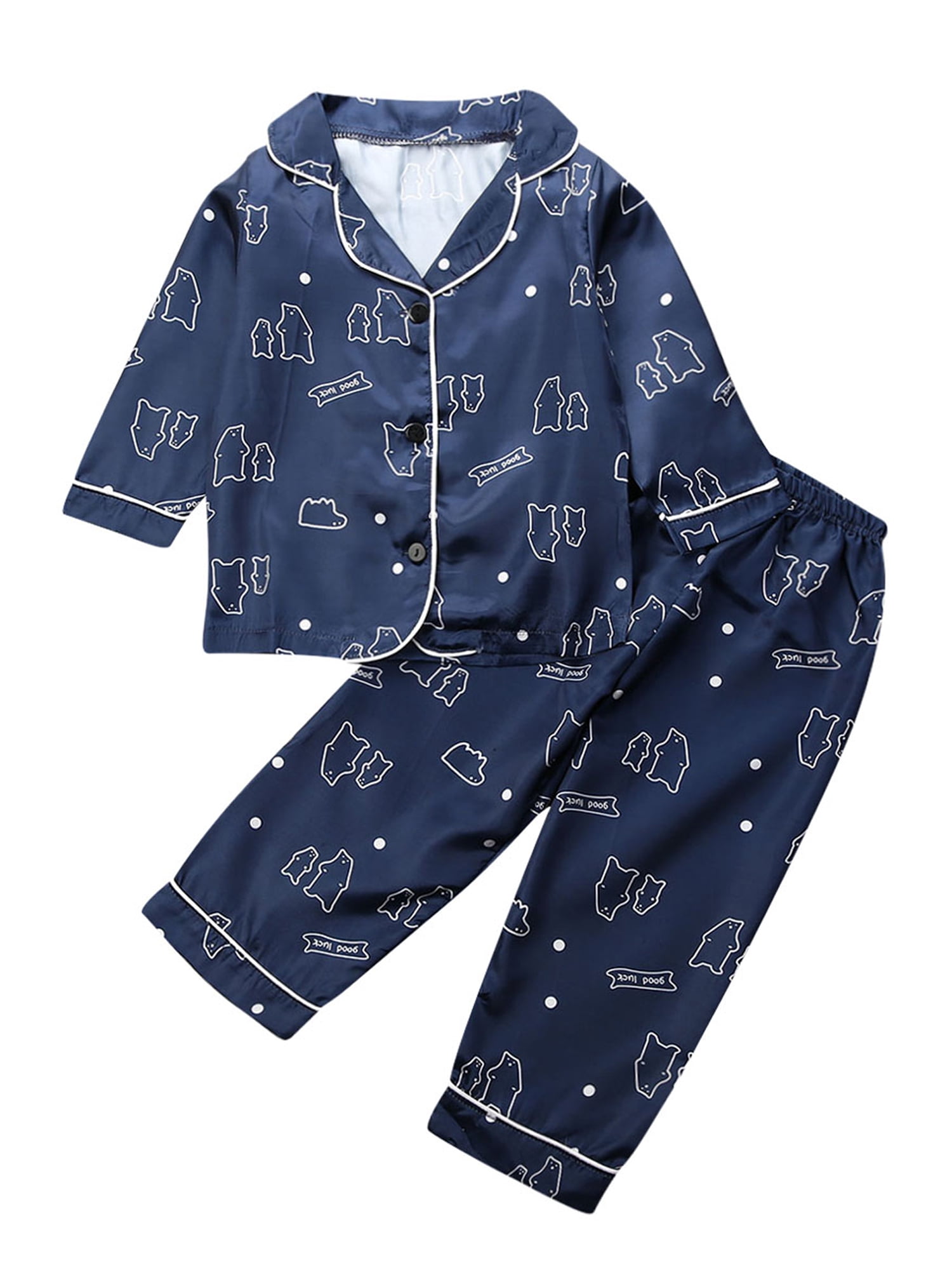 Karuedoo Boy Girl Silk Satin Pajamas Set Baby Kids Long Sleeve