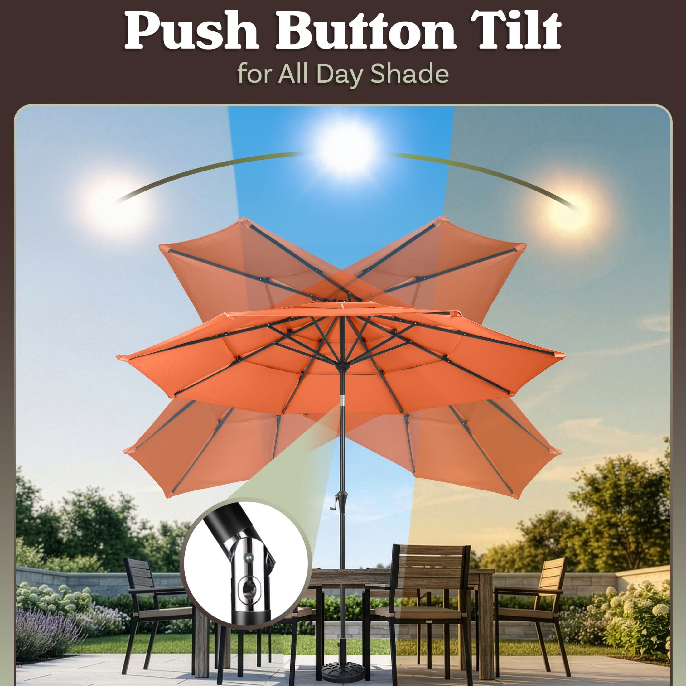 Pure Garden 10ft 3-Tier Umbrella for Patio Shade Canopy with 19lb Base, Orange