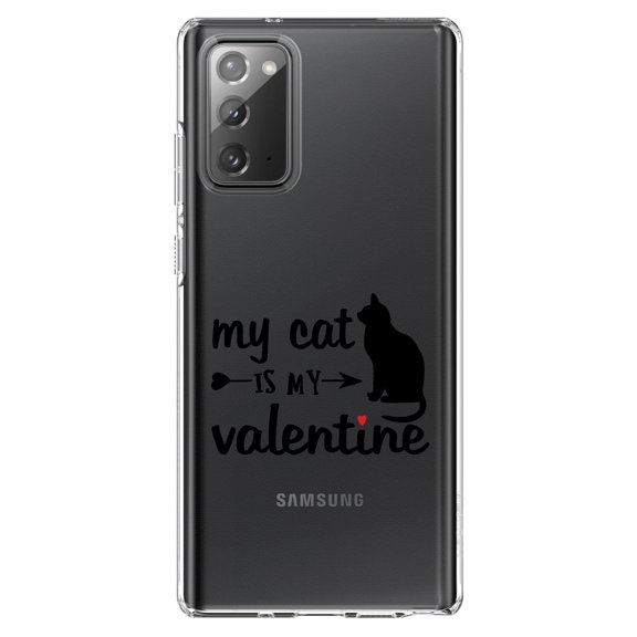 DistinctInk Clear Shockproof Hybrid Case for Samsung Galaxy Note 20 (6.7" Screen) - TPU Bumper Acrylic Back Tempered Glass Screen Protector - My Cat is My Valentine
