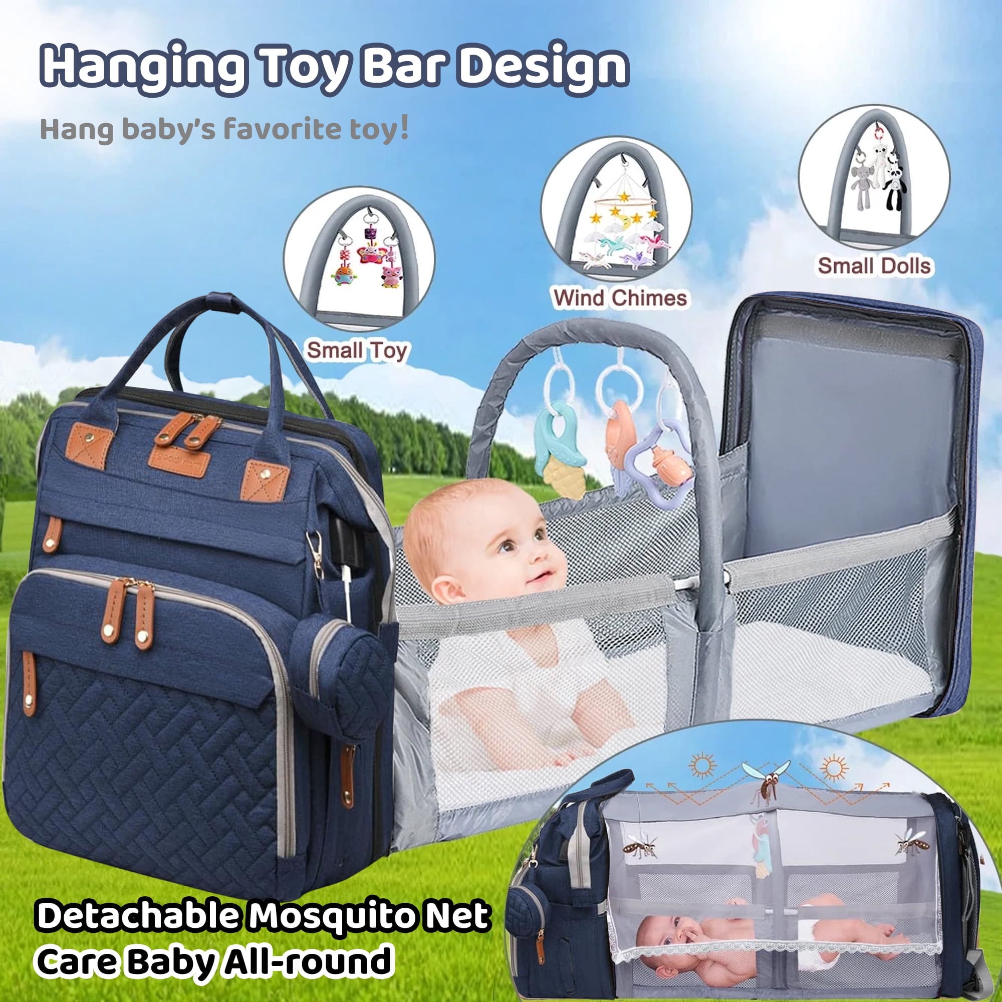Anoak Baby Diaper Bag Backpack with Changing Station, Large Capacity Baby Bag, Waterproof Travel Backpack with USB Charging Port, Stroller Straps , Baby Shower Gifts