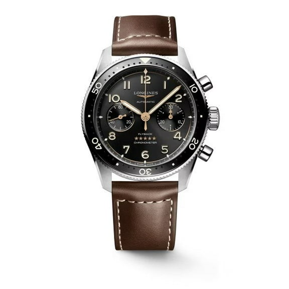 Longines Spirit Flyback Automatic Chronograph Black Dial Brown Leather Strap Men's Watch L3.821.4.53.2