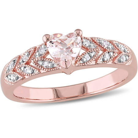 1/2 Carat T.G.W. Morganite and Diamond-Accent Pink Rhodium-Plated Sterling Silver Heart Ring