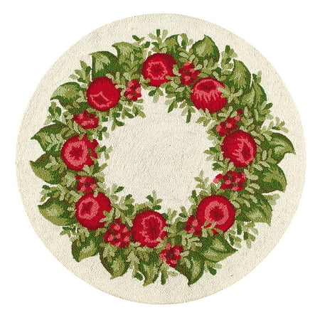 36 Round Hooked Rug - Apple Wreath Hooked Rug