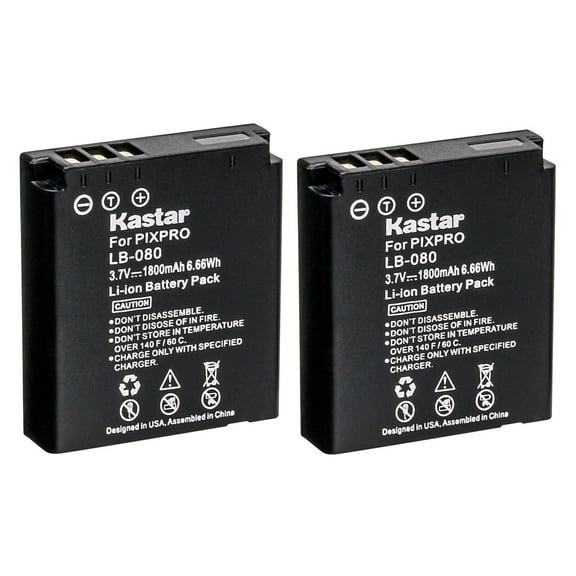 Kastar 2-Pack Battery Replacement for Kodak LB-080 NCA-K/102 Battery, Kodak Camera PIXPRO SP1, PIXPRO SP1 HD, PlaySport Zx5, SP1-YL3, PIXPRO SP360, PIXPRO SP360 4K, PIXPRO ORBIT360 4K