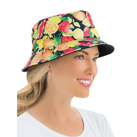 Ladies Summer Print Reversible Bucket-Style Sun Hat, One Size, Fruit