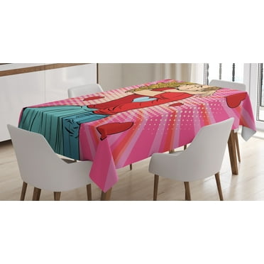 Ambesonne Love Tablecloth Rectangular Table Cover, Pop Art Romantic Date Kiss, 60"x84", Multicolor
