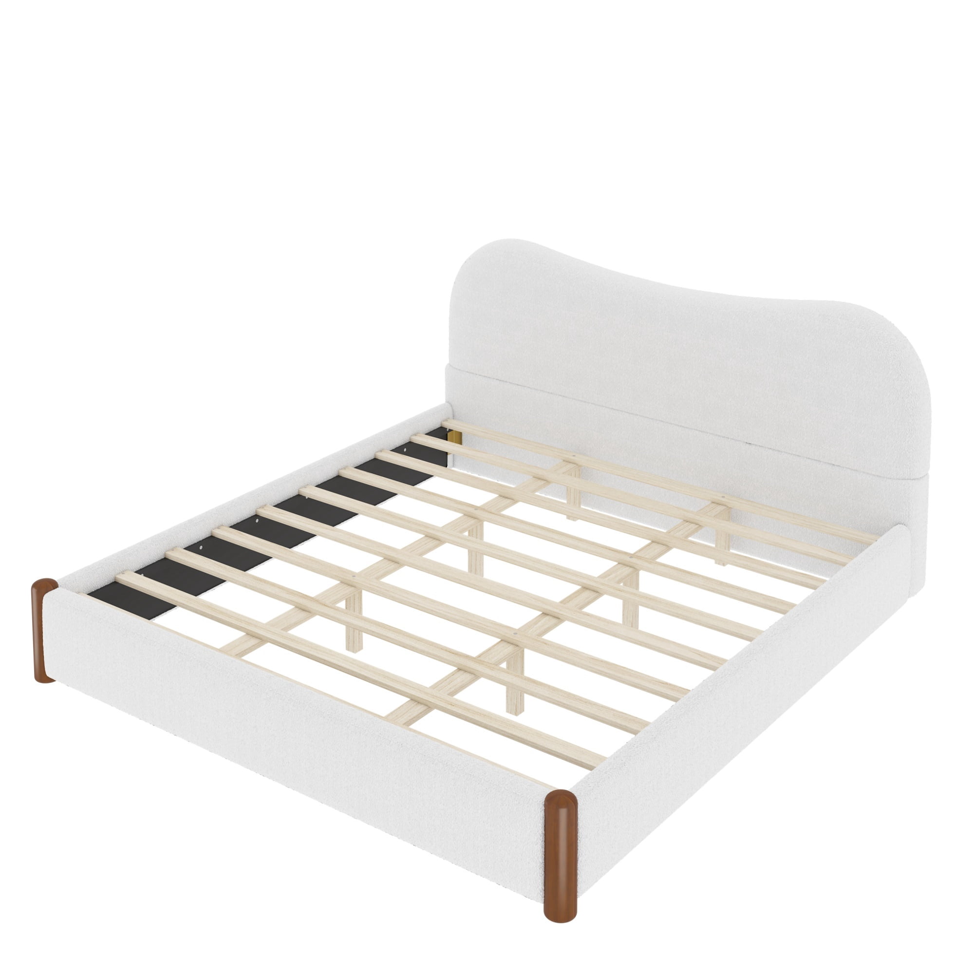 Euroco Upholstery King Size Platform Bed, White