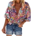 thumbnail image 1 of Pompotops Mode Femme Ample Col en V Manches 3/4 Imprimé devant Bouton Cardigan Chemise Hauts T-shirt Liquidation, 1 of 6