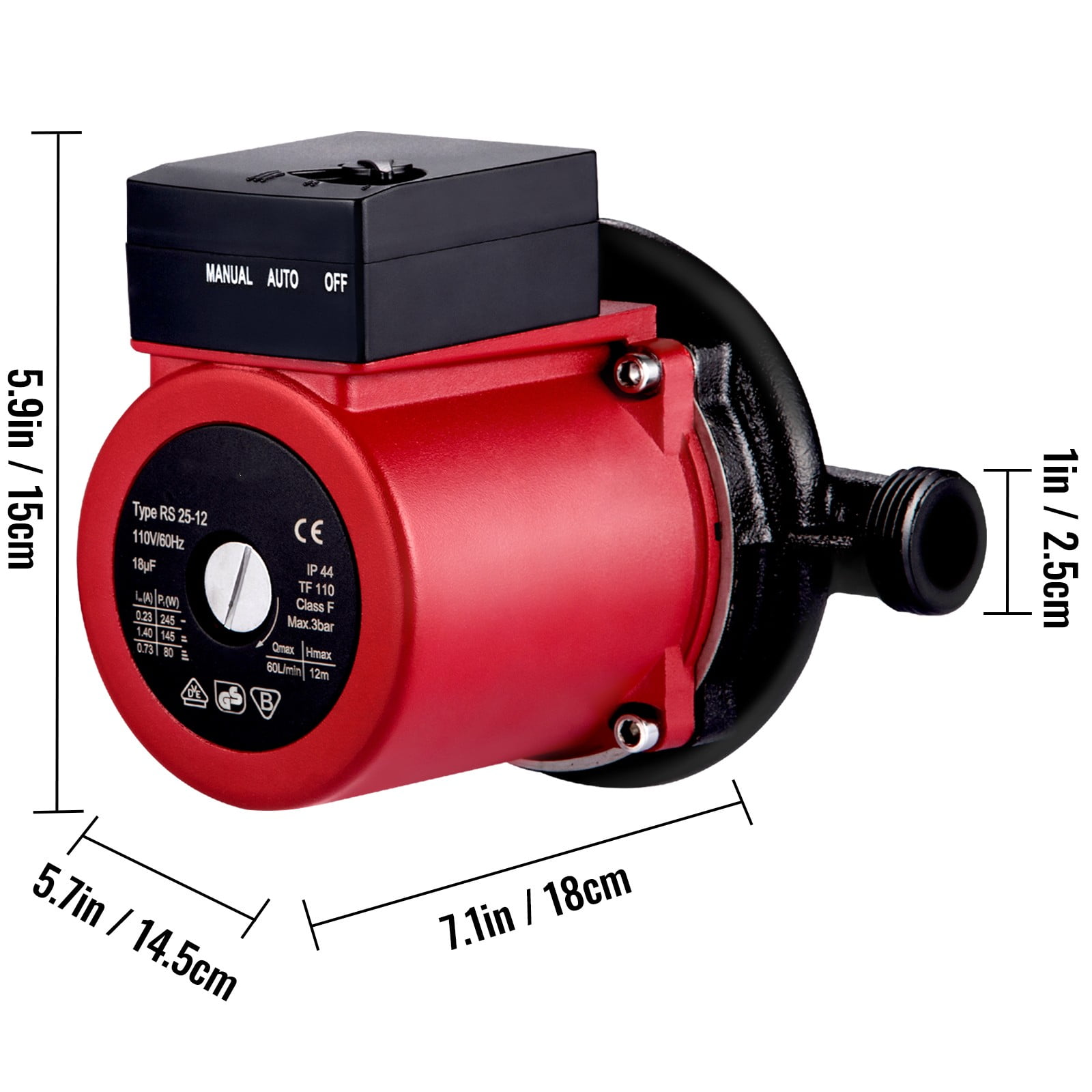 VEVOR Hot Water Circulation Pump Circulator Pump 120W 110V NPT3/4" Automatically