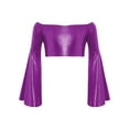 thumbnail image 3 of Miutii Kids Girls Disco Party Shirts Off-Shoulder Festival Rave Outfit Long Flared Sleeve Jazz Hip Hip Dance Crop Tops Purple 16, 3 of 7