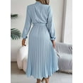 thumbnail image 4 of Spencer Women's Belted Midi Shirtdress Long Sleeves Dress, Spring Fall Casual Turtleneck Pleated A Line Flowy Dresses, Size S-XL, 4 of 11