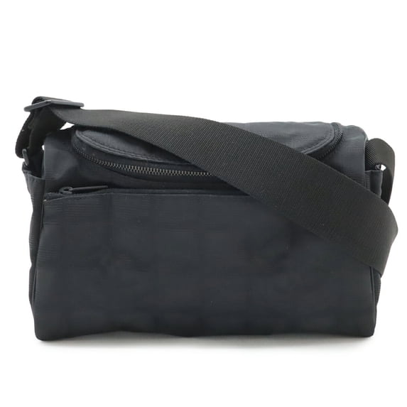 Pre-Owned CHANEL New Travel Line Shoulder Bag in Nylon Canvas and Leather, Black, A15953