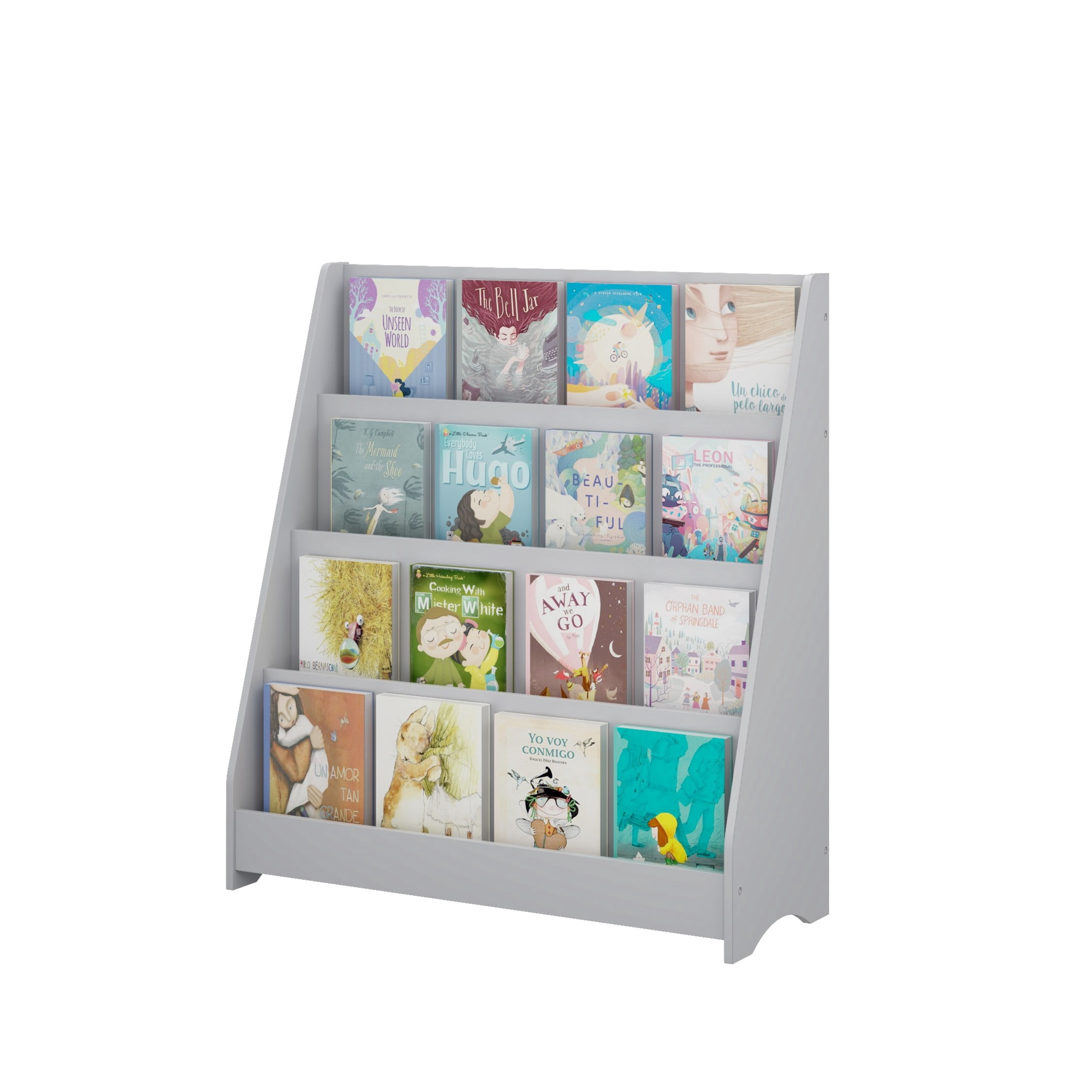 Noble House Aldo 4-Tier Kids Display Bookshelf, Wooden Toddler Book Organizer, for Kids Room, Gray
