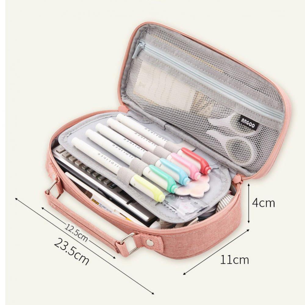 Big Capacity Gray Pencil Case Stationery Storage Large Handheld Pen Pouch  Bag Multiple Compartment Double Zipper Cosmetic Portable High School  Organizer Co