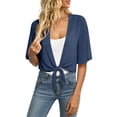 thumbnail image 2 of Women's 2026 Summer Lightweight Short Chiffon Bolero Cardigan Shrug Sheer Tie Front Top 3/4 Sleeve Jacket for Dress, 2 of 6