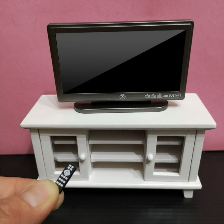 1:12 Échelle Miniature Mini TV Collection Jouet pour Maison de Poupée  Modèle TV LCD à Ecran Plat Avec Télécommande Modélisme Ornements Maison  Décor