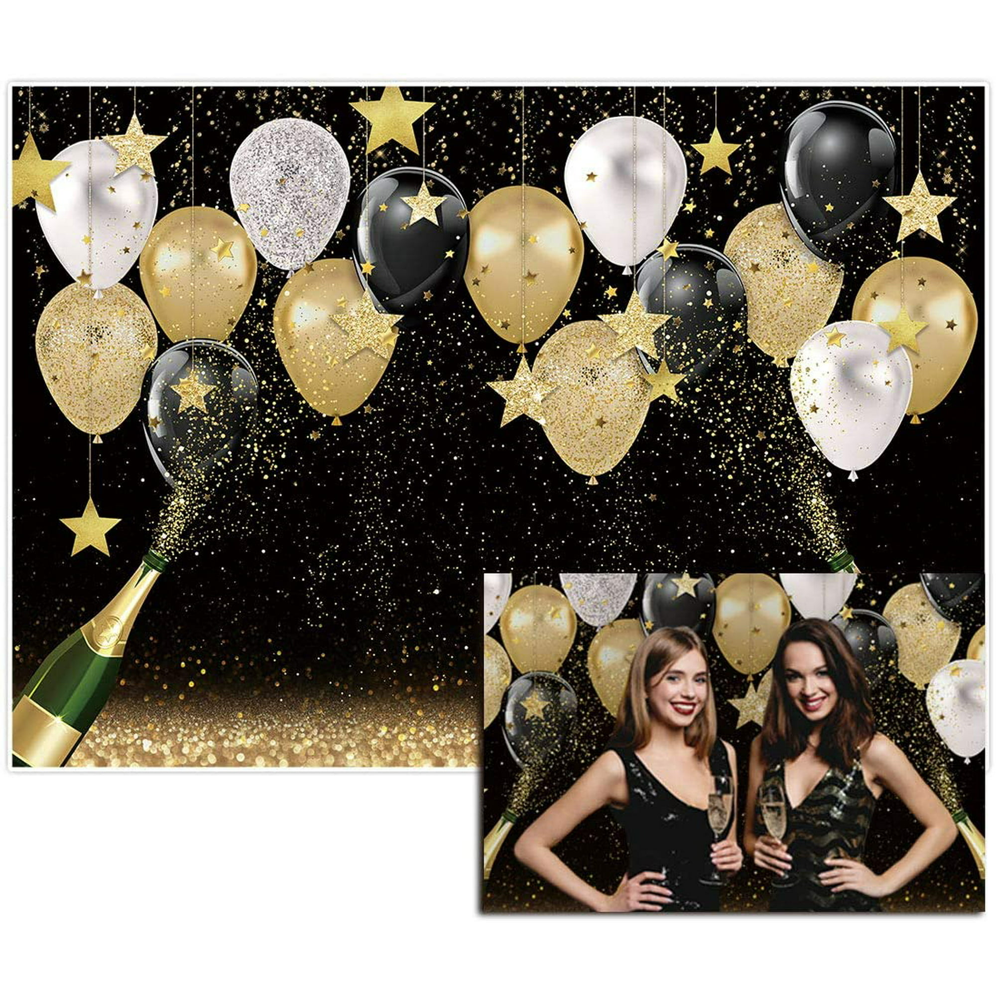 10x8ft Fabric Black Golden Backdrops Party Decoration Happy Birthday Banner  Favors Balloon Glitter Stars Champagne Bachelorette Party Background  Supplies Baby Bridal Shower Photo Studio Props | Walmart Canada