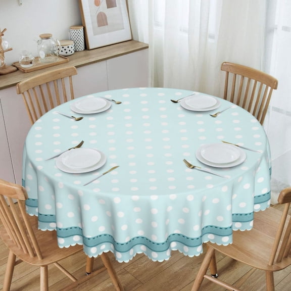 Light Blue Gingham Plain Circle Round Tablecloth Waterproof Oil Proof Spill Proof Table Cloth 70" for Camping, Dining, Indoor and Outdoor Table Cover