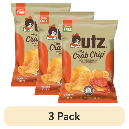 (3 pack) Utz The Crab Chip Potato Chips, Gluten-Free, 2.75 oz Bag