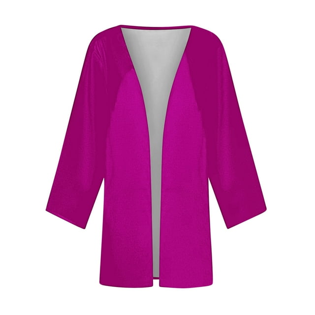 Timegard Cardigan à Manches 3/4 pour Femmes, Manteaux Légers à devant Ouvert, Automne, Couleur Unie, Hauts Amples et Fins