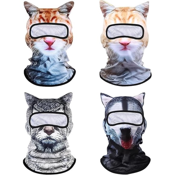 AoVoTo 4Pcs Cat Mask 3D Printed Cat Ski Mask Winter Funny Ski Masks with Breathable Fabric, Cute Animal Face Cats Face Masks with Ears Cats Balaclava for Skiing, Biking, Riding and Outdoor Activities